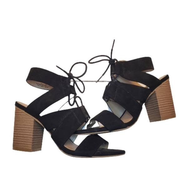Merona Black Lace Up Open Toe Chunky Heels - Picture 2 of 10